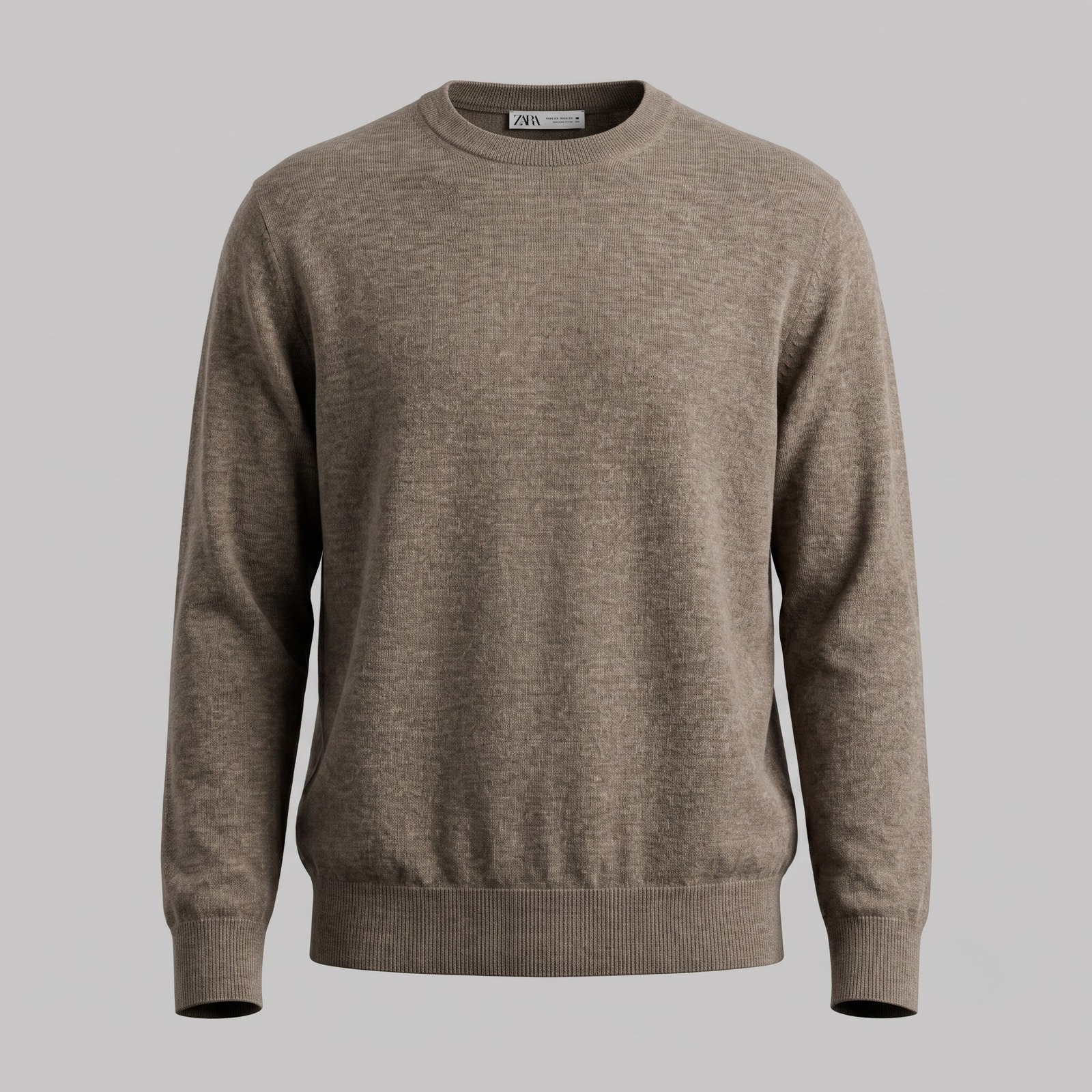 Zara Men Xl Brown Sweater Wool Blend Pullover Crew Neck 3332/316/737 Soft Knit